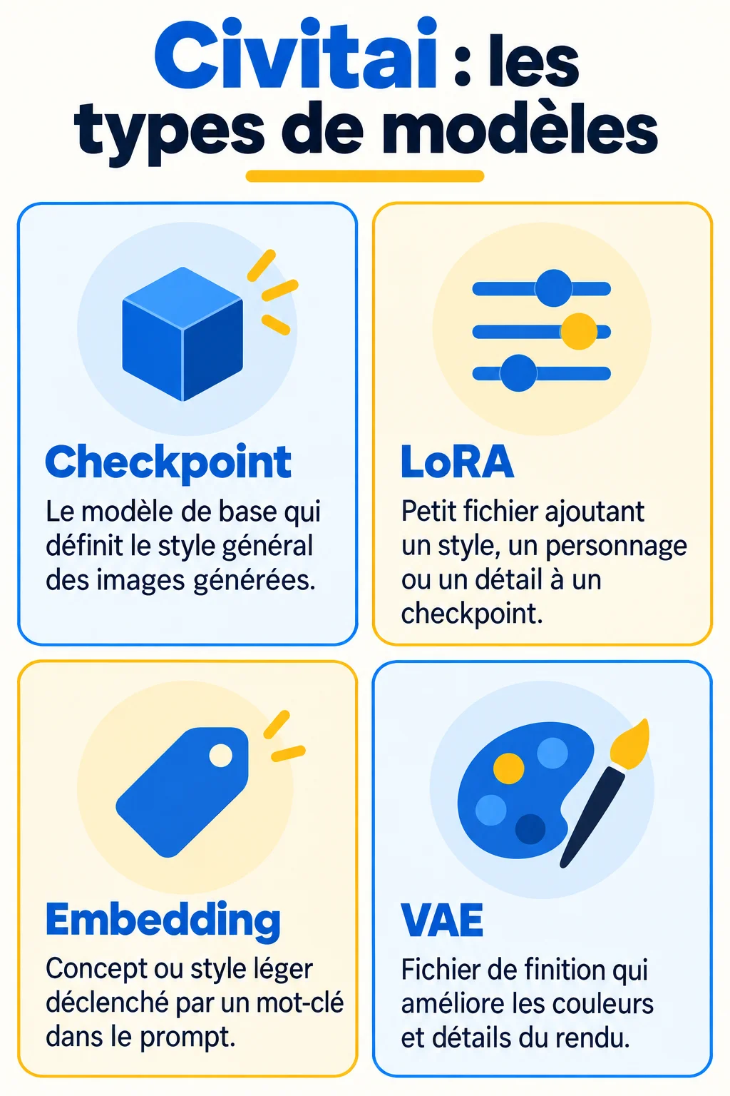 Civitai : les types de modèles : Checkpoint, LoRA, Embedding, VAE