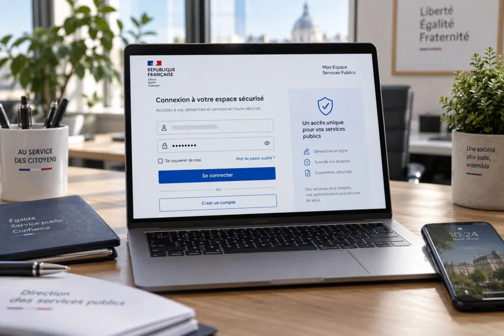 Ordinateur portable affichant un portail sécurisé pour l'accès nomade aux outils RH