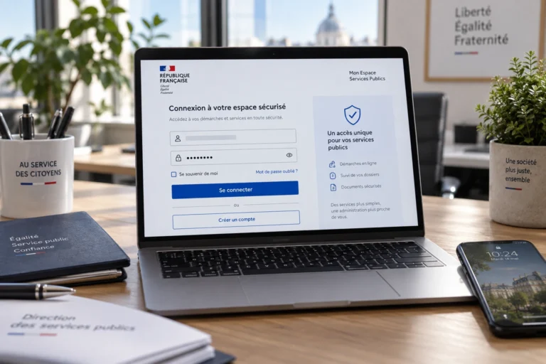 Ordinateur portable affichant un portail sécurisé pour l'accès nomade aux outils RH